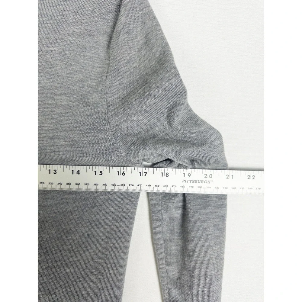 Tory Burch Merino Wool Crewneck Sweater Womens M Gray Bell Sleeve Gold Logo Quie